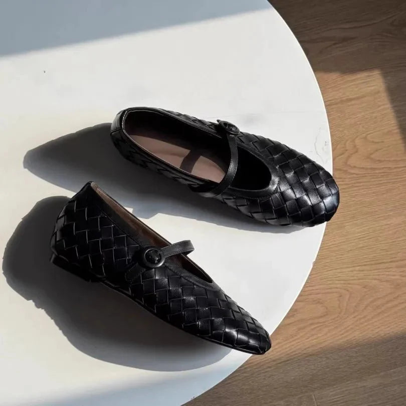 SOERA Lisbeth Woven Leather Flat Shoes - Shoes - 1005010392961053-;DU1770303445604166170 Black 39